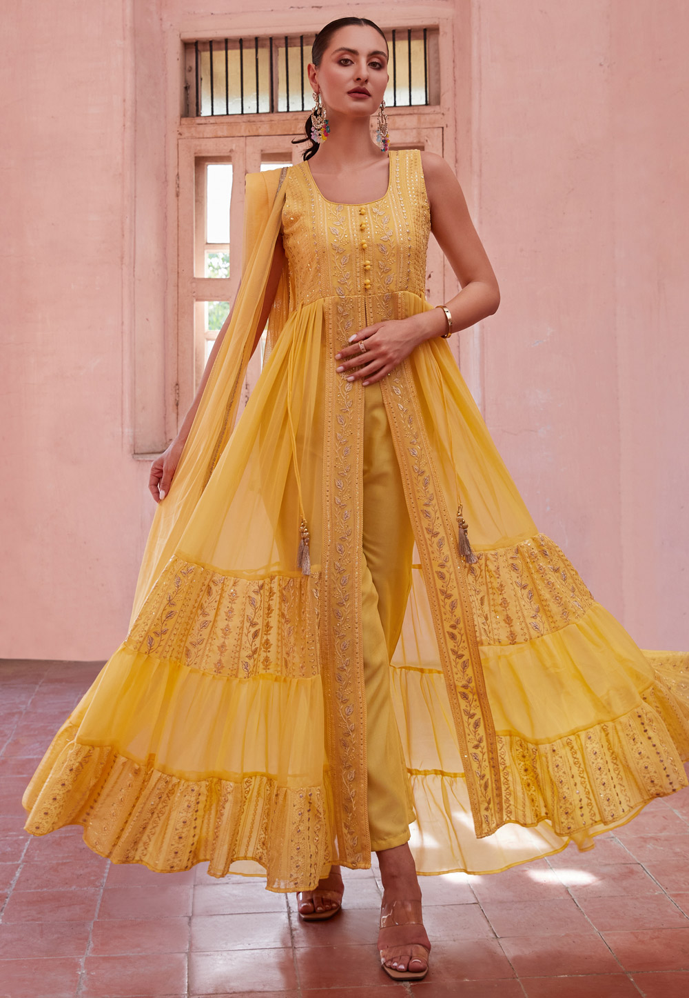 Yellow Georgette Long Anarkali Suit 287291