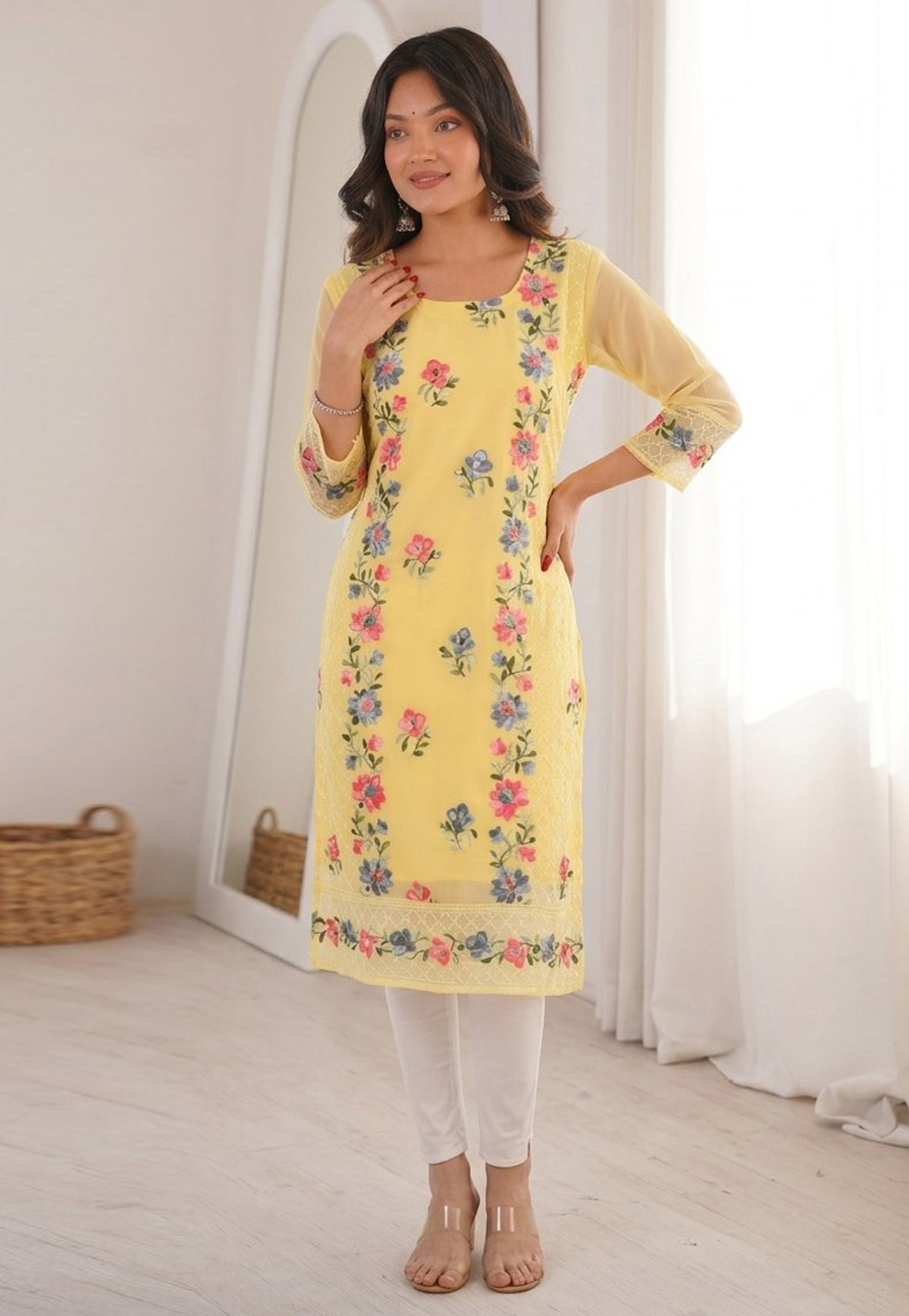 Yellow Georgette Long Kurti 329061