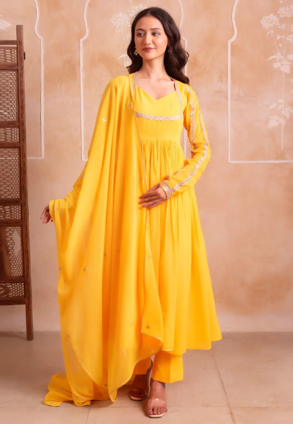Yellow Georgette Readymade Anarkali Suit 332483