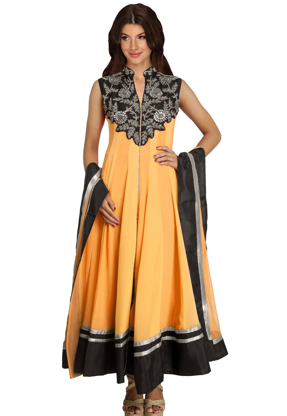 Yellow Georgette Readymade Long Anarkali Suit 321776