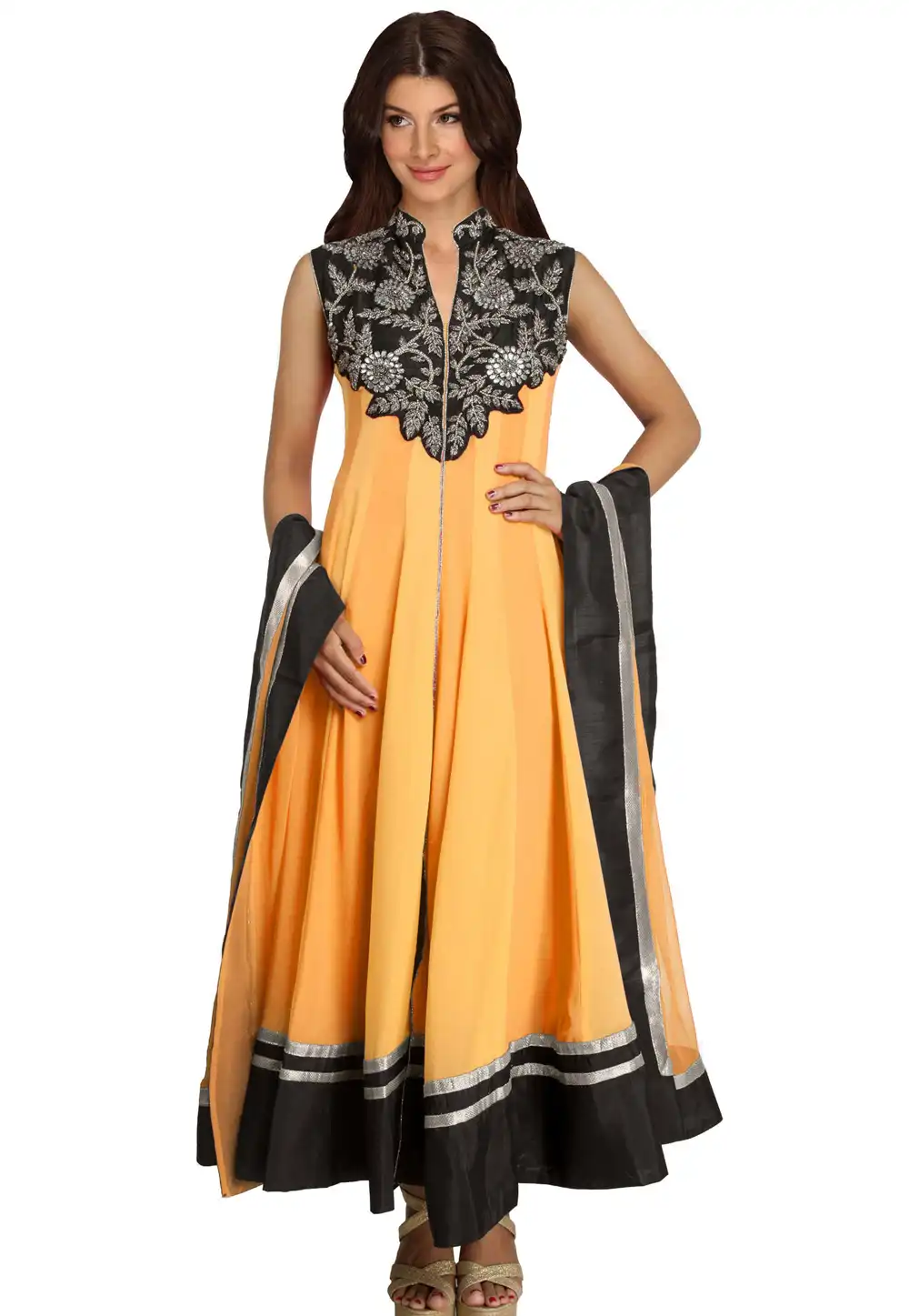 Yellow Georgette Readymade Long Anarkali Suit 321776