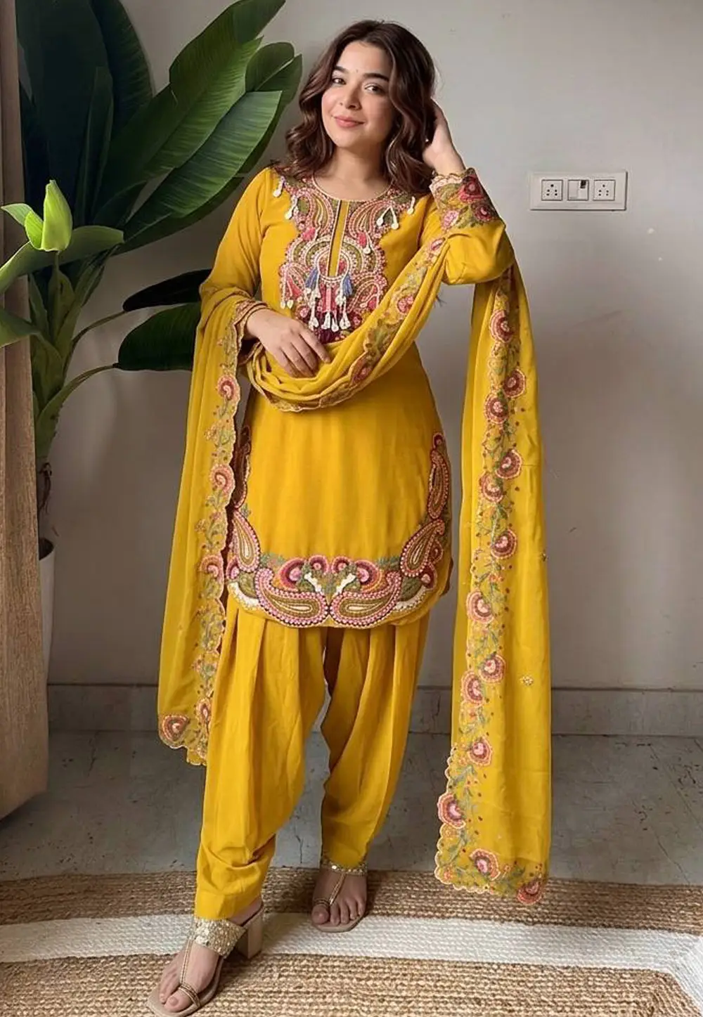 Yellow Georgette Readymade Punjabi Suit 331206
