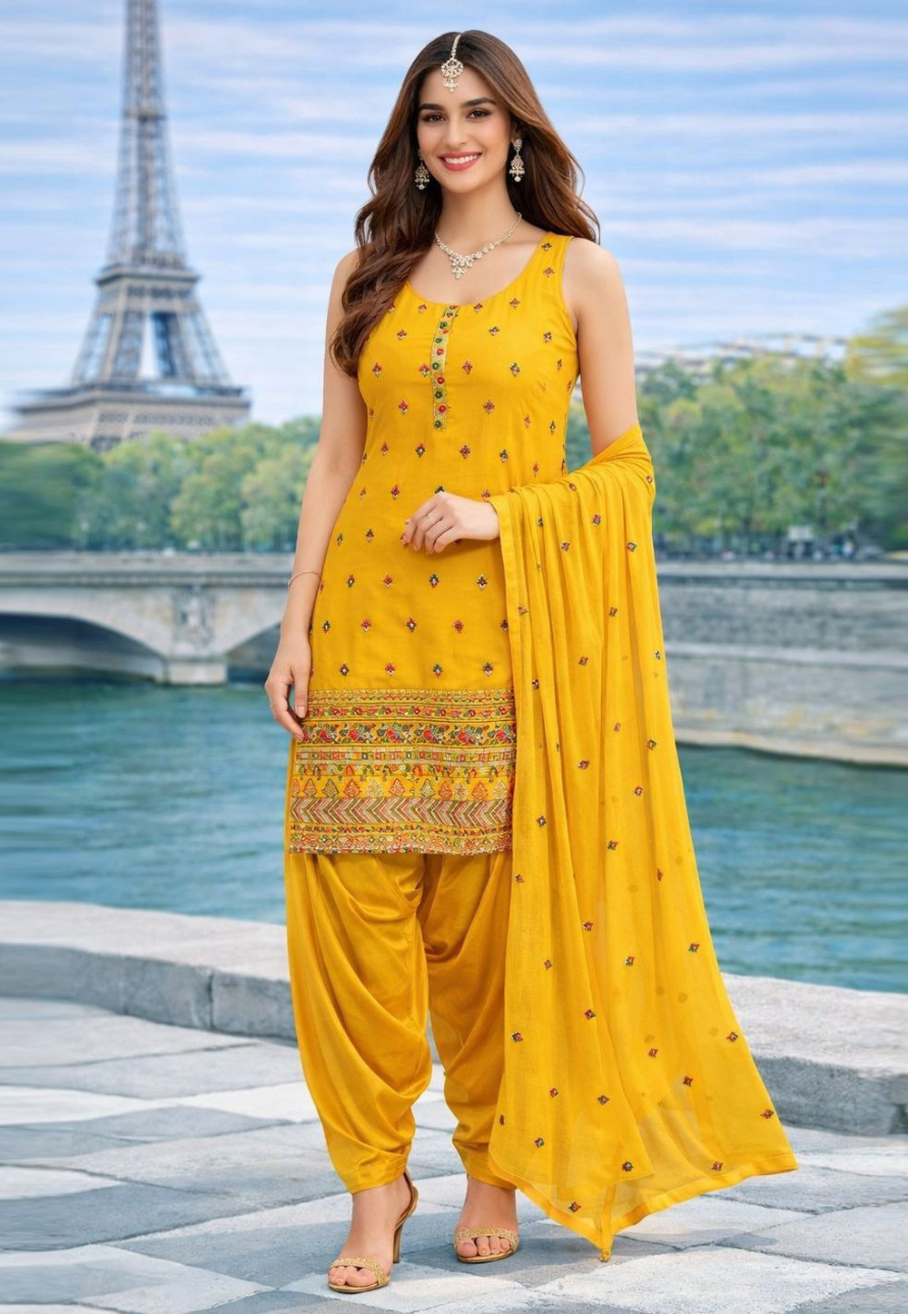 Yellow Georgette Readymade Punjabi Suit 323655