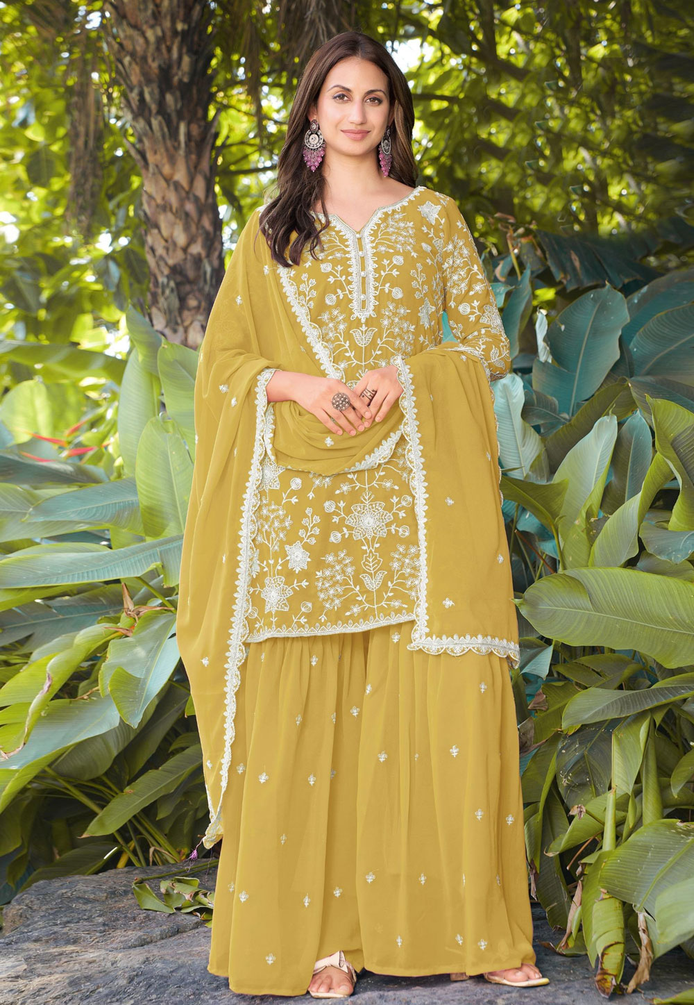 Yellow Georgette Readymade Sharara Suit 322045