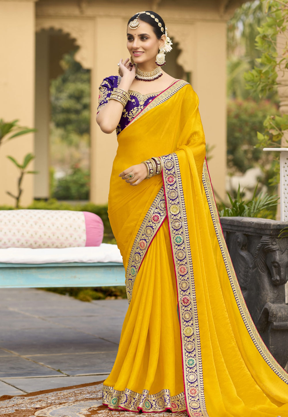 Yellow Georgette Saree With Blouse 308368