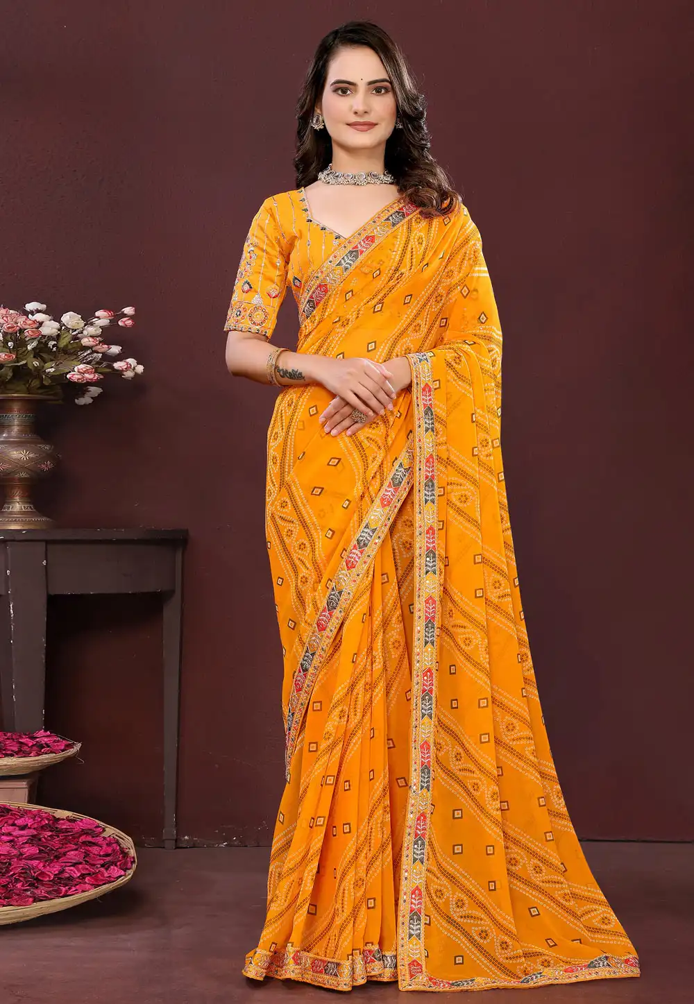 Yellow Georgette Saree With Blouse 316900