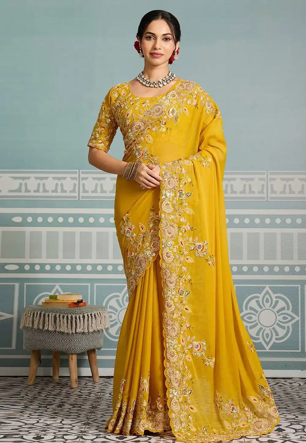 Yellow Georgette Saree With Blouse 317563