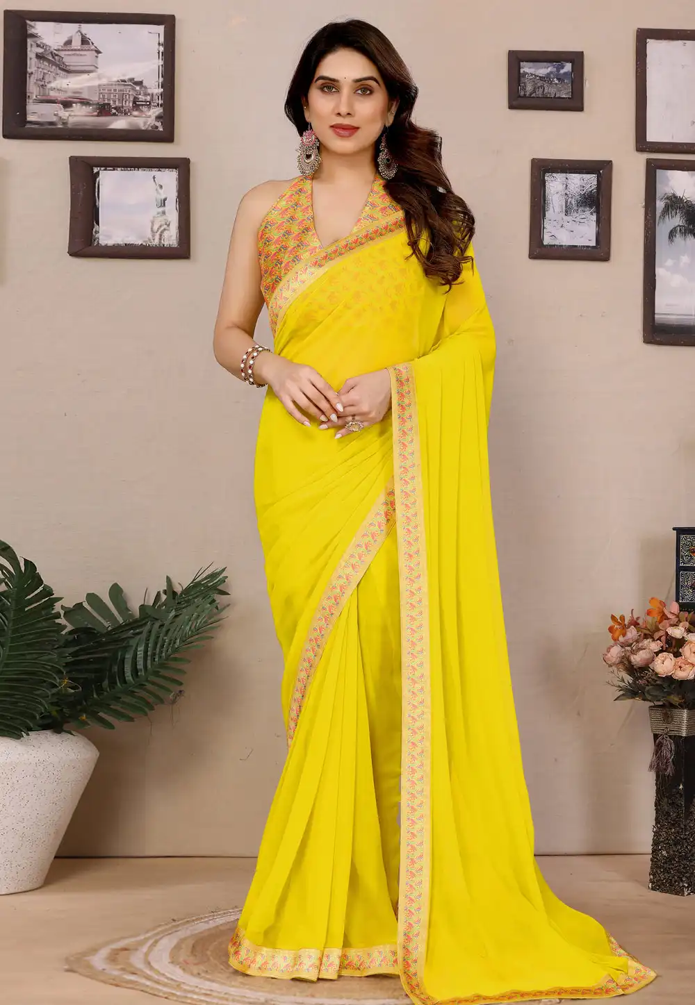 Yellow Georgette Saree With Blouse 321532