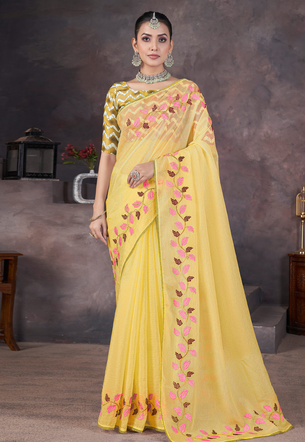 Yellow Georgette Saree With Blouse 312313