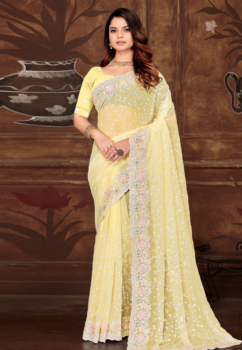 Yellow Georgette Saree With Blouse 311294