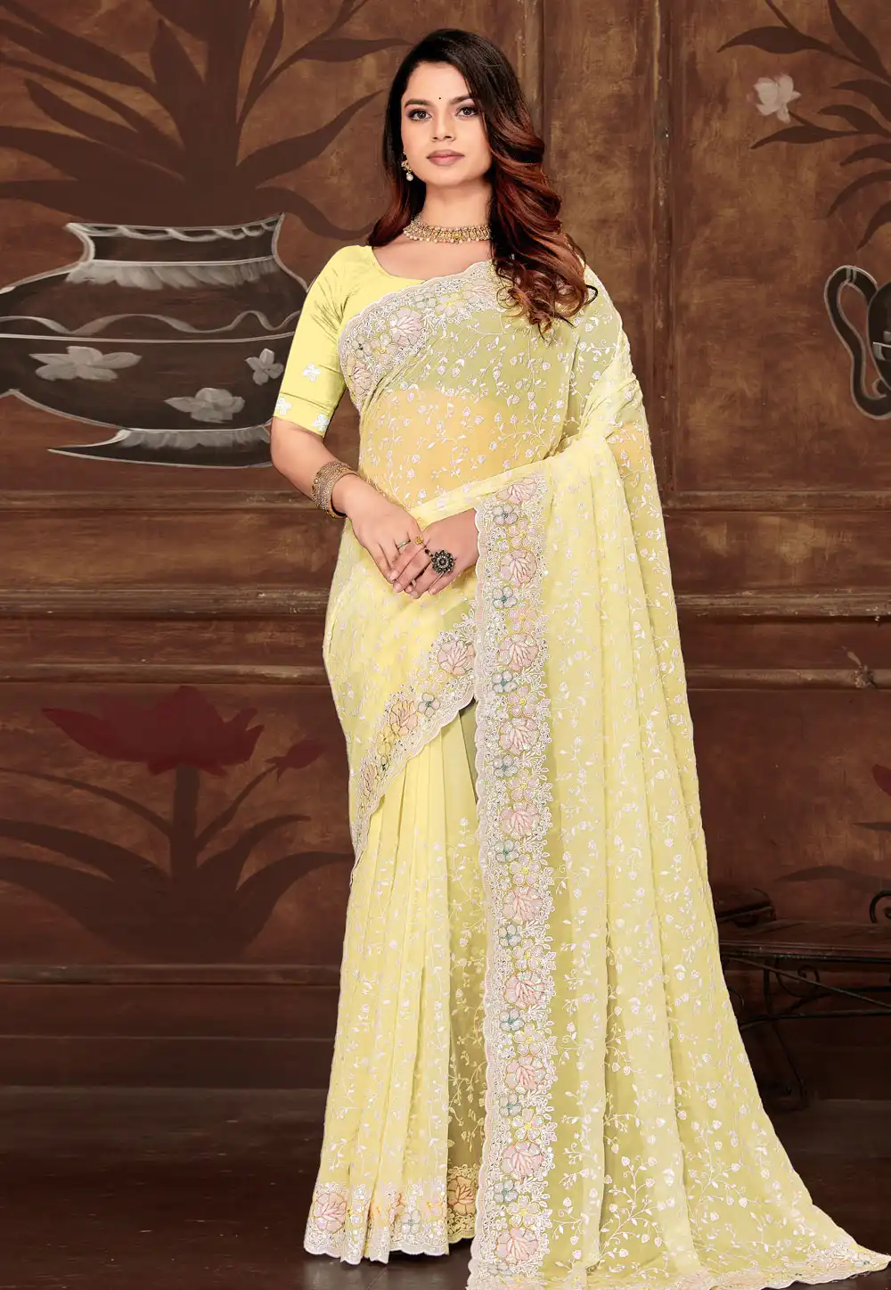 Yellow Georgette Saree With Blouse 311294