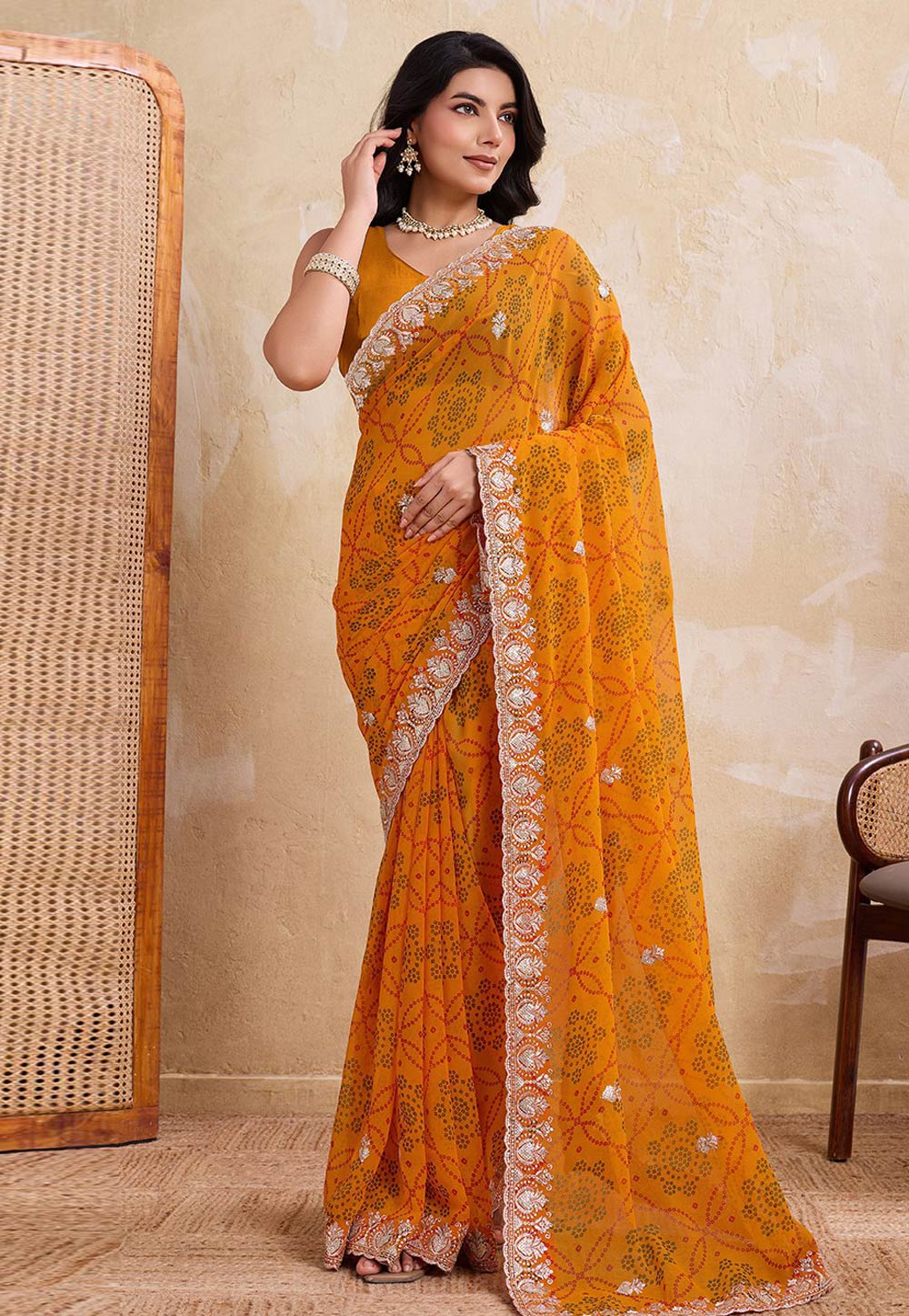 Yellow Georgette Saree With Blouse 323006