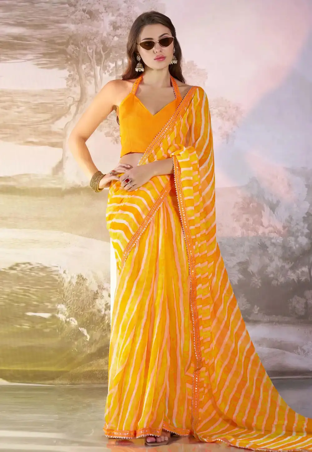 Yellow Georgette Saree With Blouse 305380