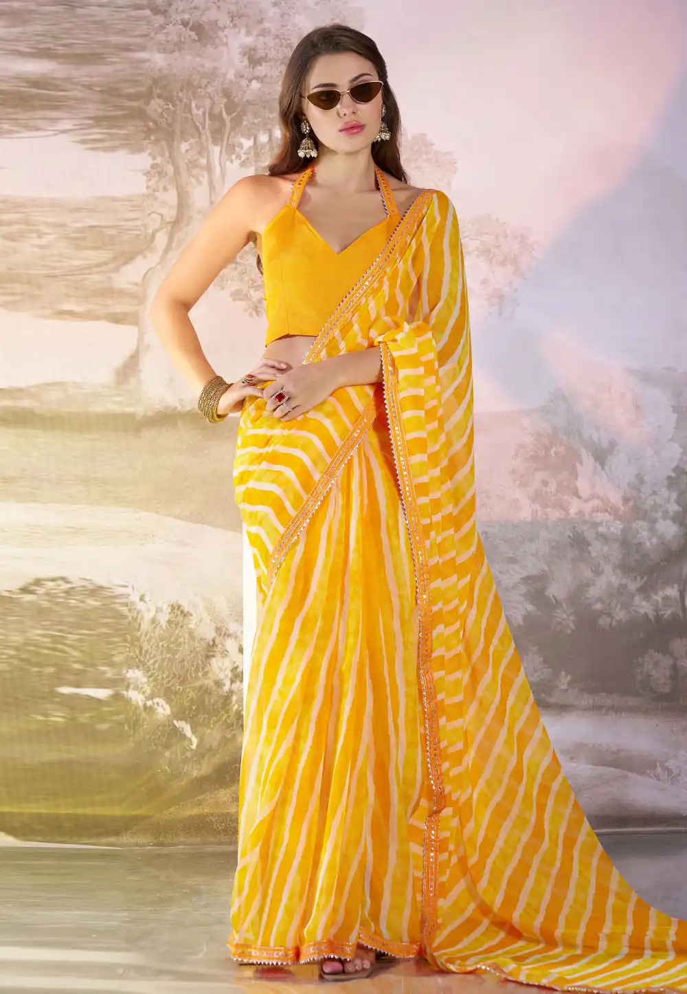 Yellow Georgette Saree With Blouse 305380