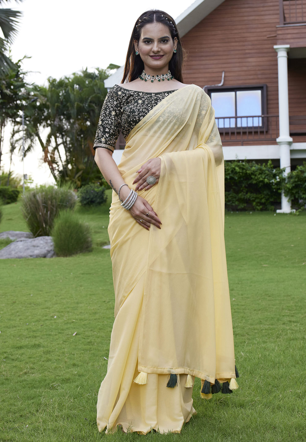 Yellow Georgette Saree With Blouse 311461