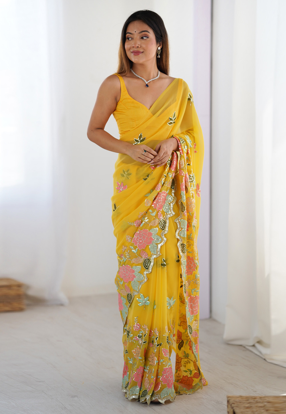 Yellow Georgette Saree With Blouse 312640