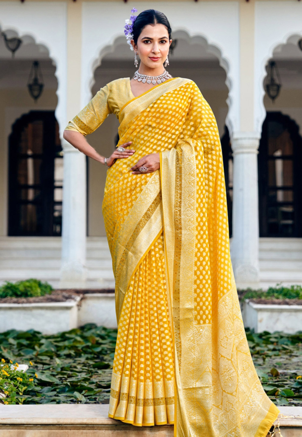 Yellow Georgette Saree With Blouse 318659