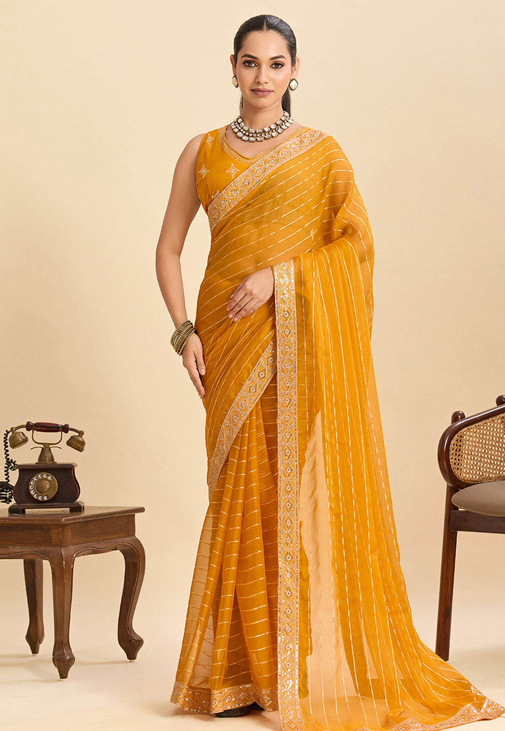 Yellow Georgette Saree With Blouse 320708