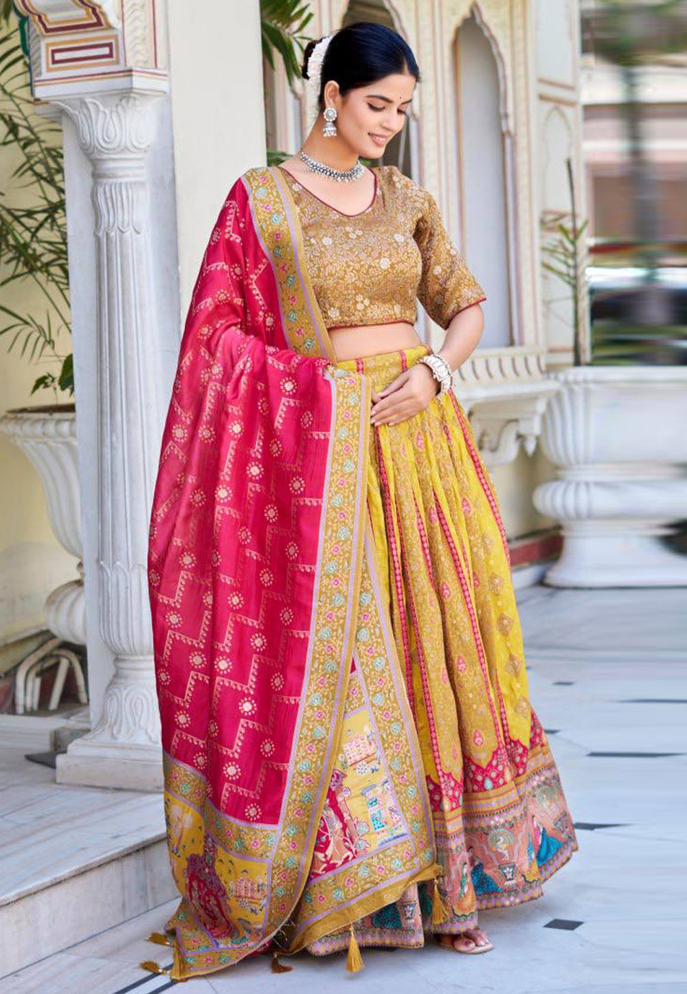 Yellow Jacquard Circular Lehenga Choli 310209