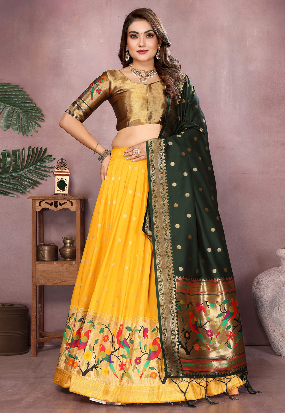 Yellow Jacquard Silk Lehenga Choli 320749