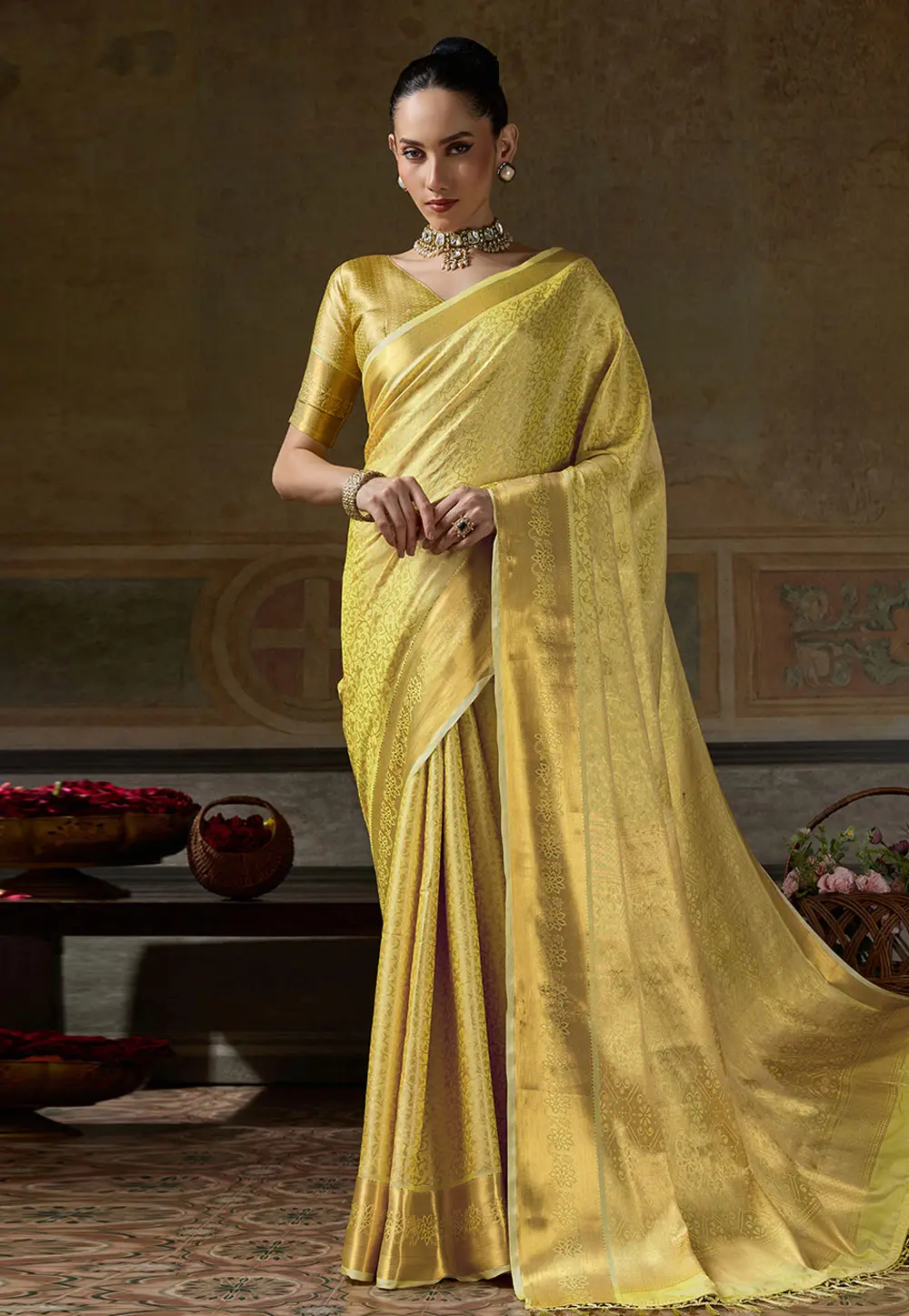 Yellow Kanjivaram Silk Saree 335003