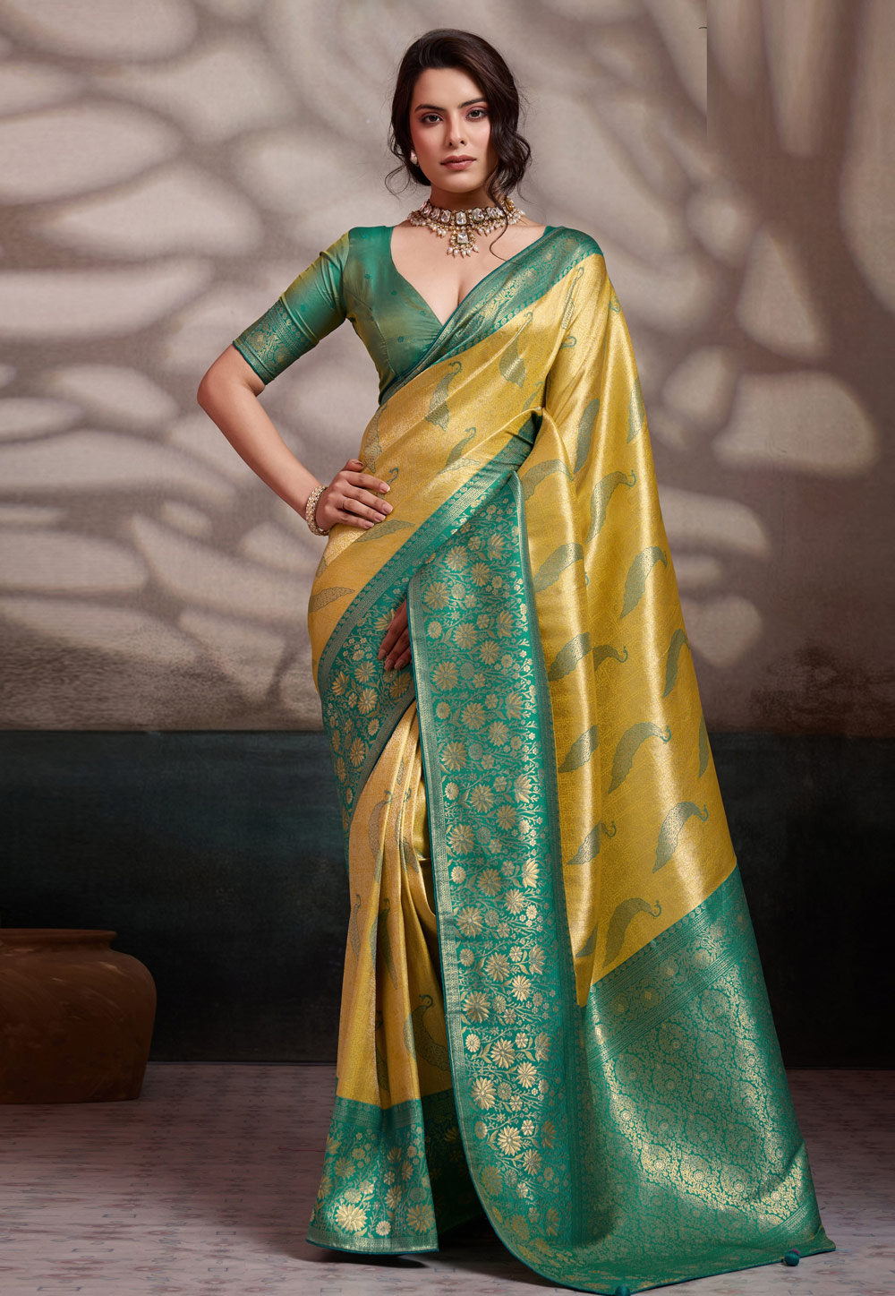 Yellow Kanjivaram Silk Saree With Blouse 327731