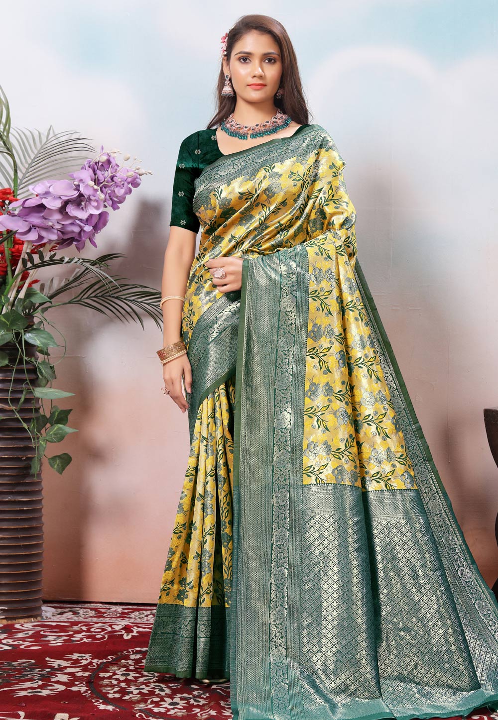 Yellow Kanjivaram Silk Saree With Blouse 307719