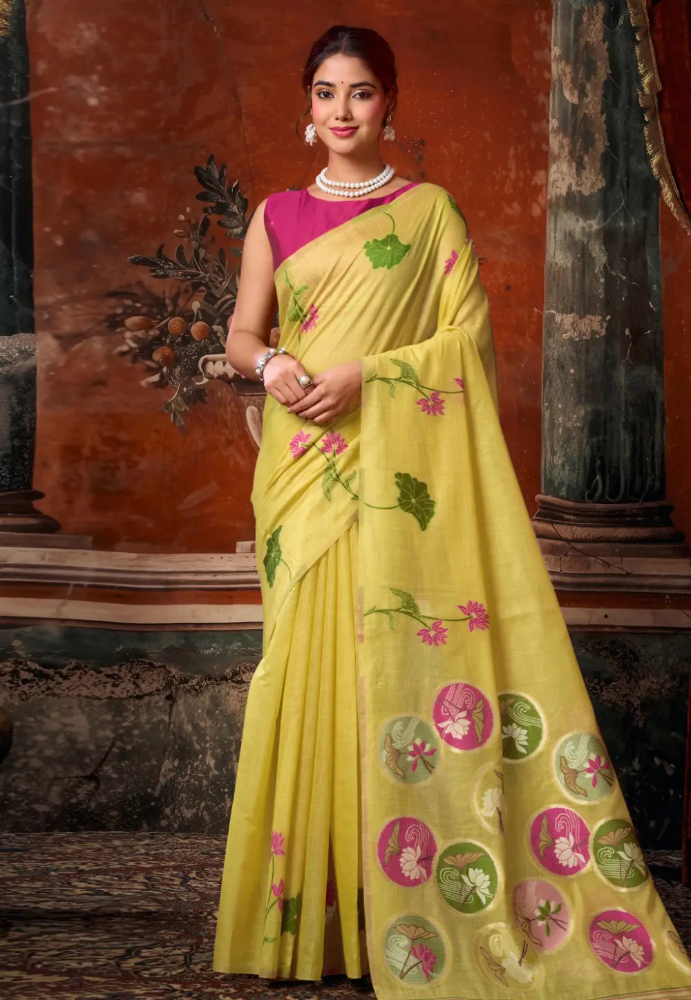 Yellow Khadi Cotton Saree With Blouse 334130