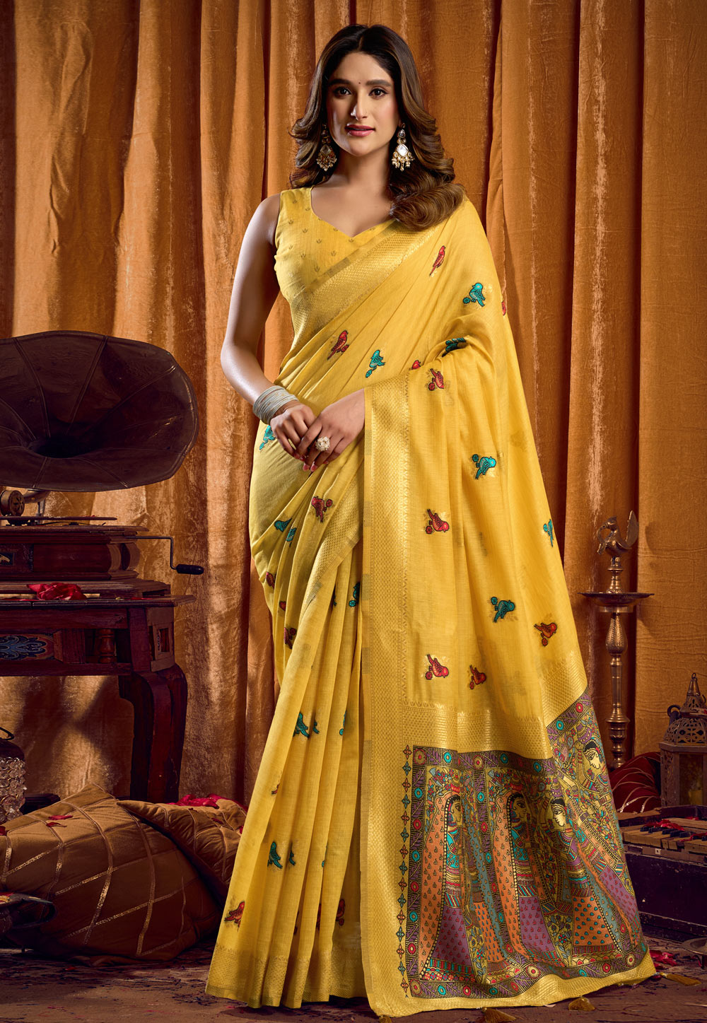 Yellow Khadi Cotton Saree With Blouse 322535