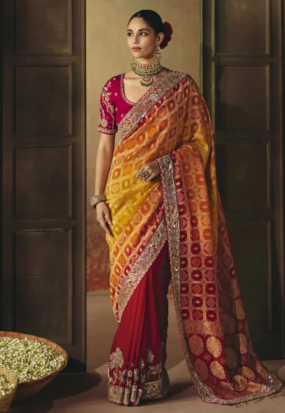 Yellow Khadi Half N Half Saree 337228