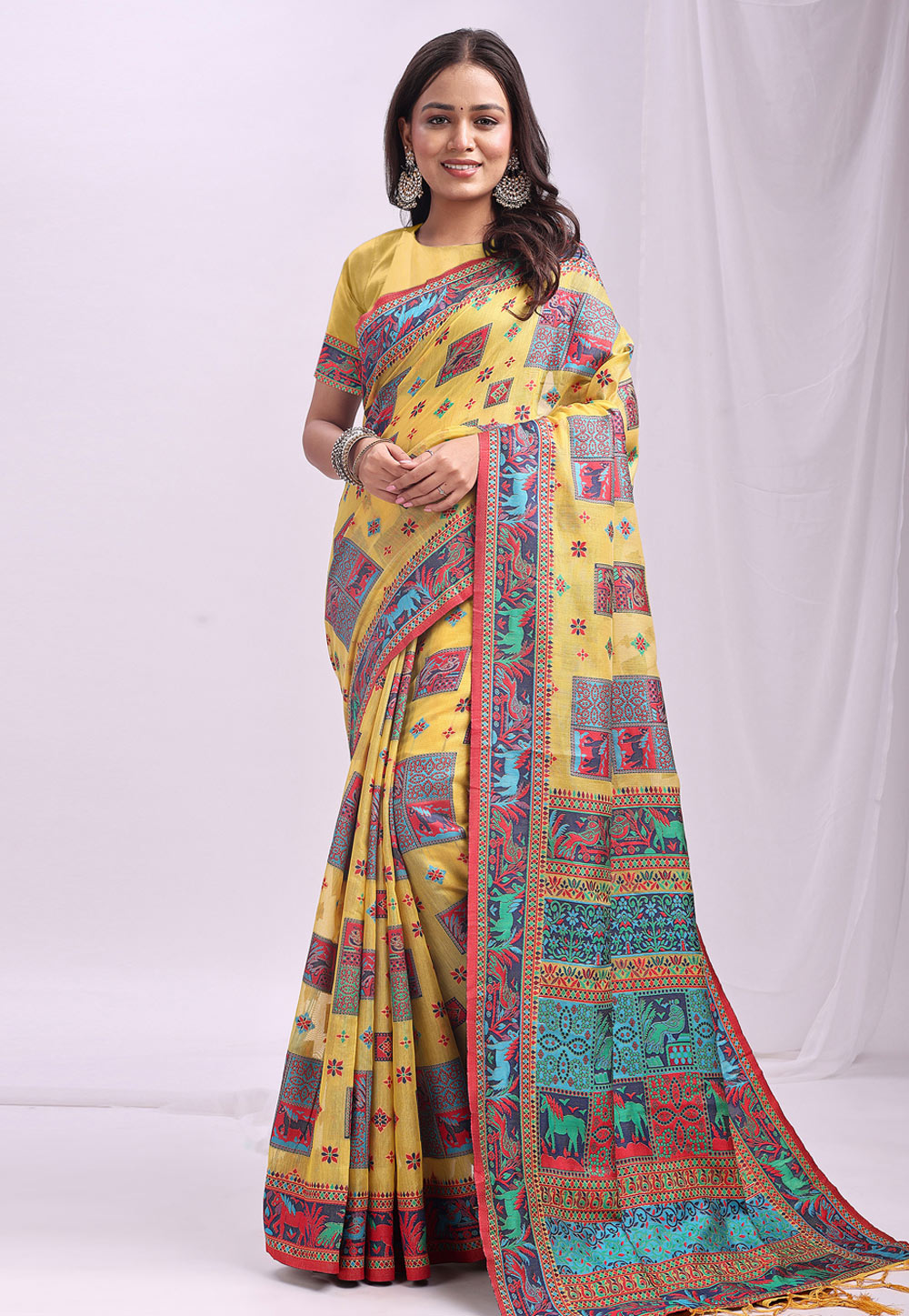Yellow Linen Saree With Blouse 312306