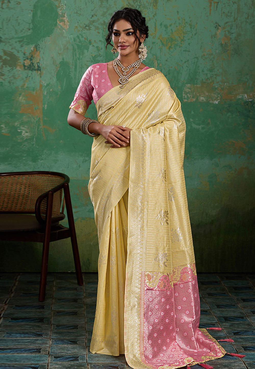Yellow Linen Saree With Blouse 329527