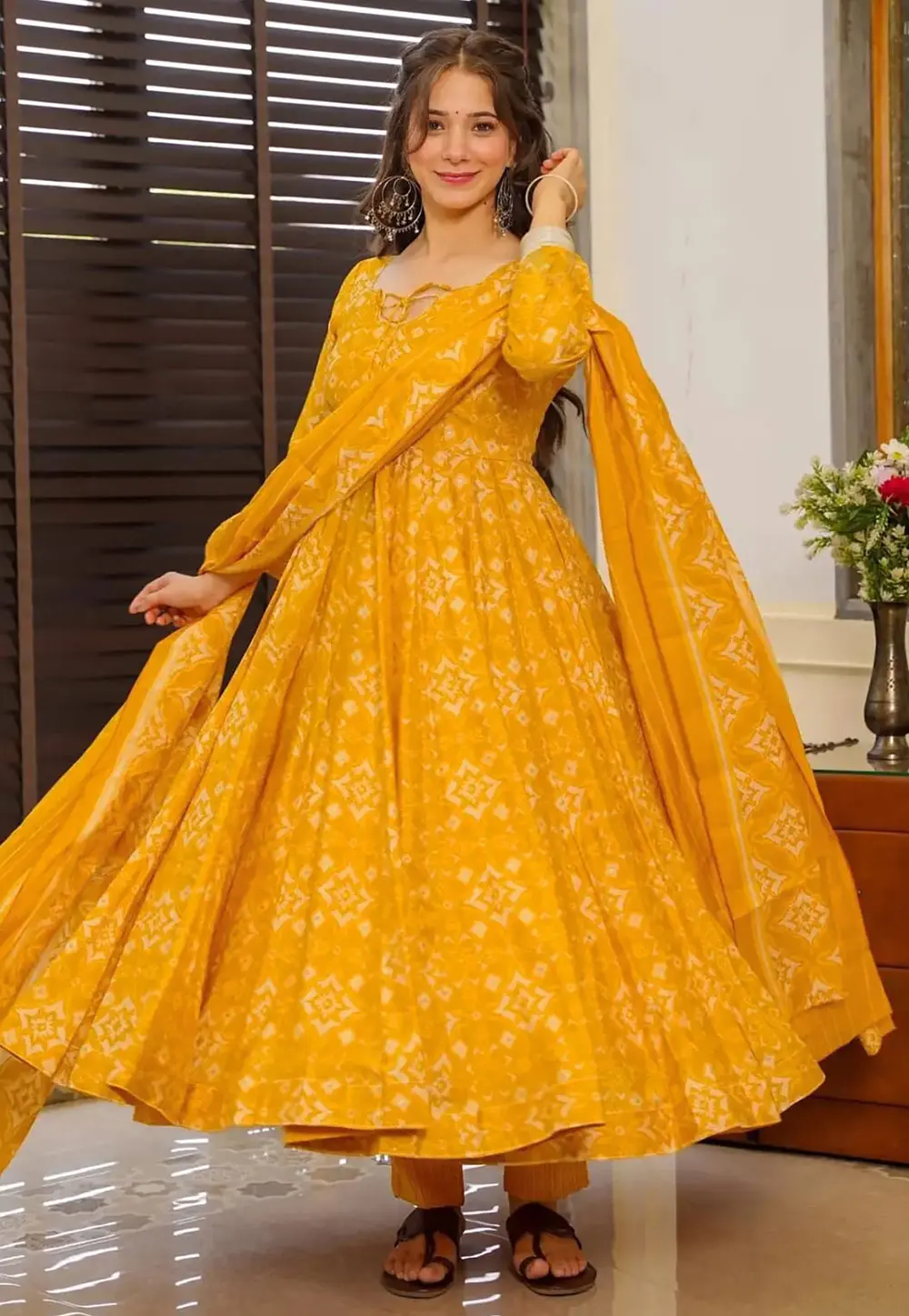 Yellow Muslin Readymade Pant Style Suit 299283