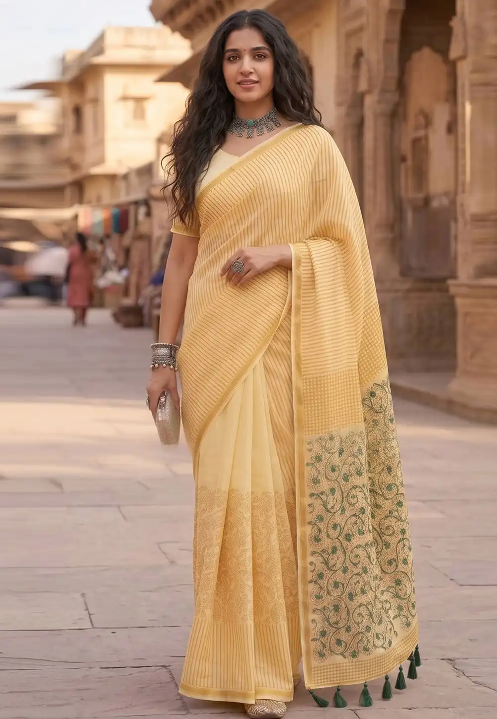 Yellow Muslin Saree With Blouse 329033