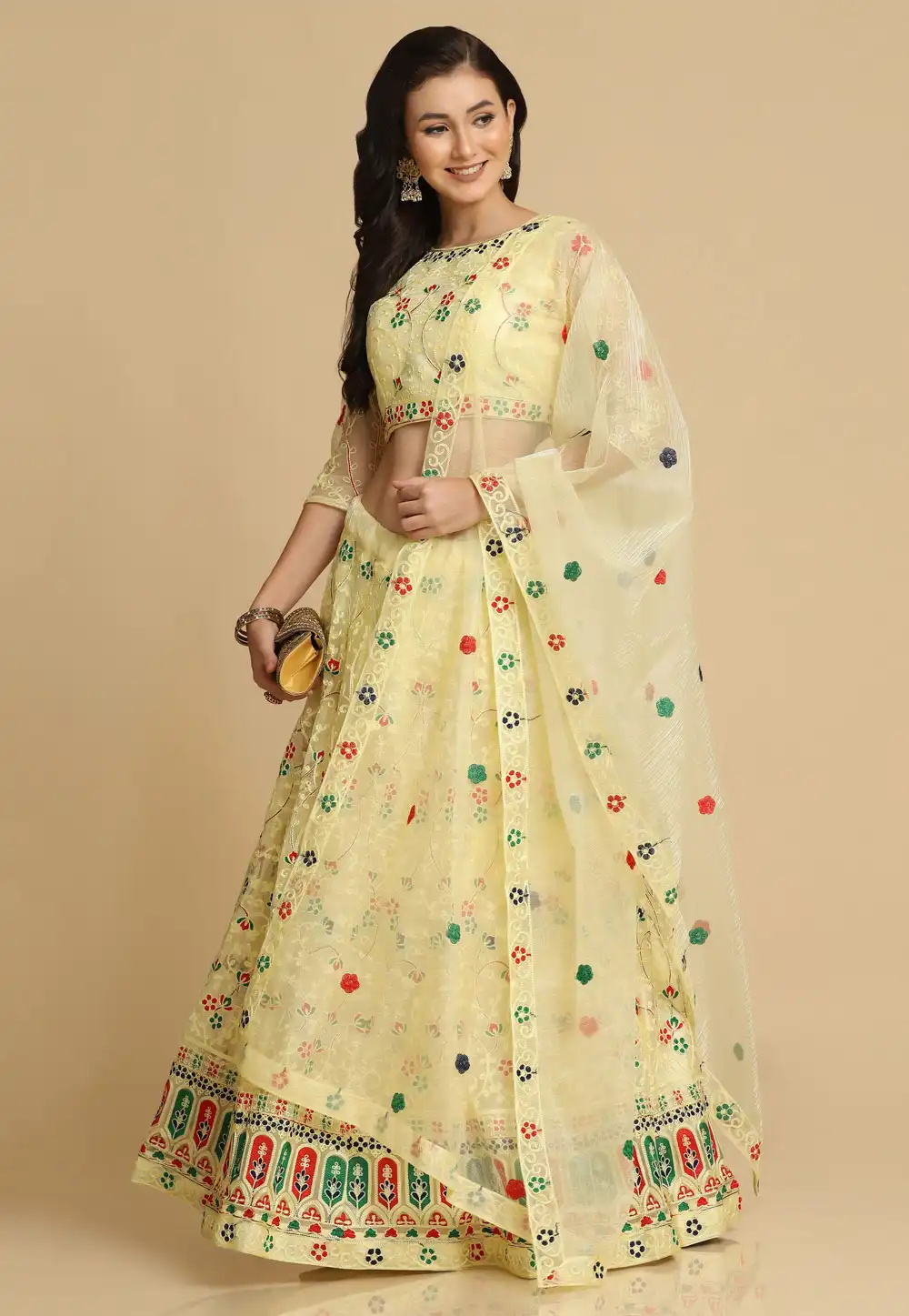 Yellow Net A Line Lehenga Choli 287447
