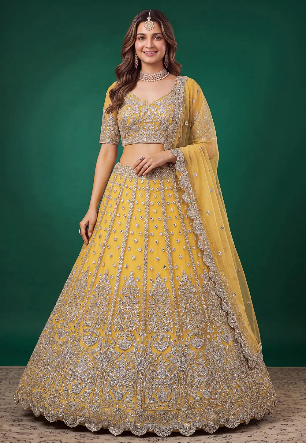 Yellow Net Lehenga Choli 334507