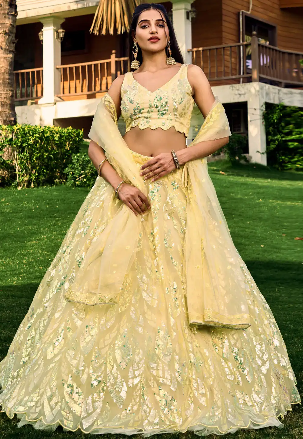 Yellow Net Lehenga Choli 284842