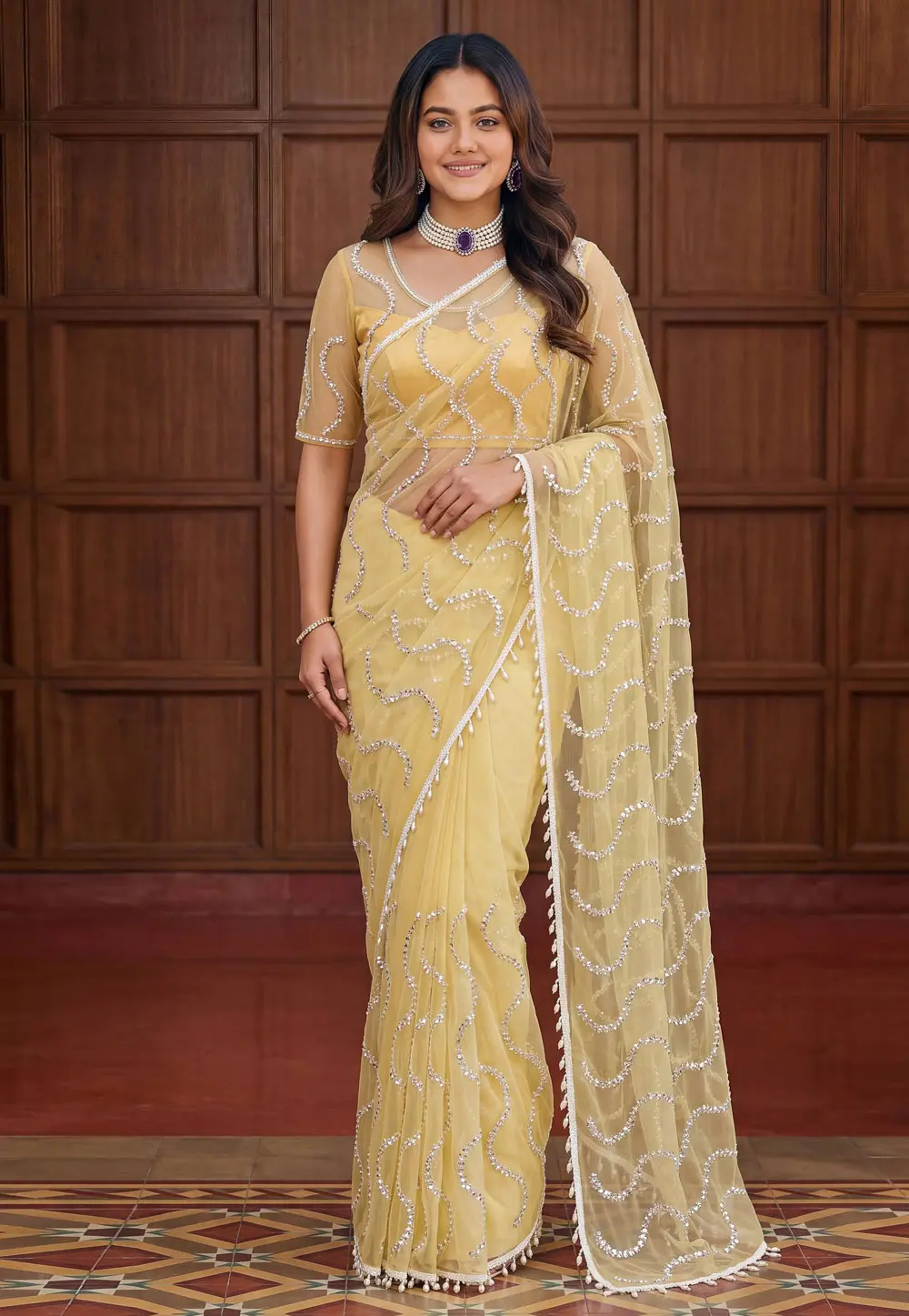 Yellow Net Saree With Blouse 331500