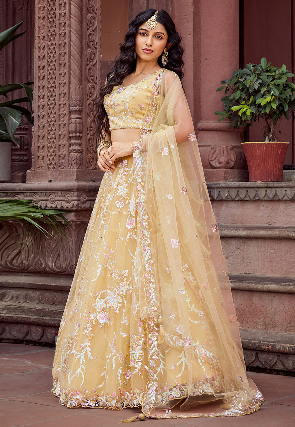 Yellow Net Wedding Lehenga Choli 319377
