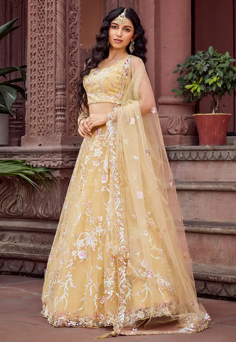 Yellow Net Wedding Lehenga Choli 319377