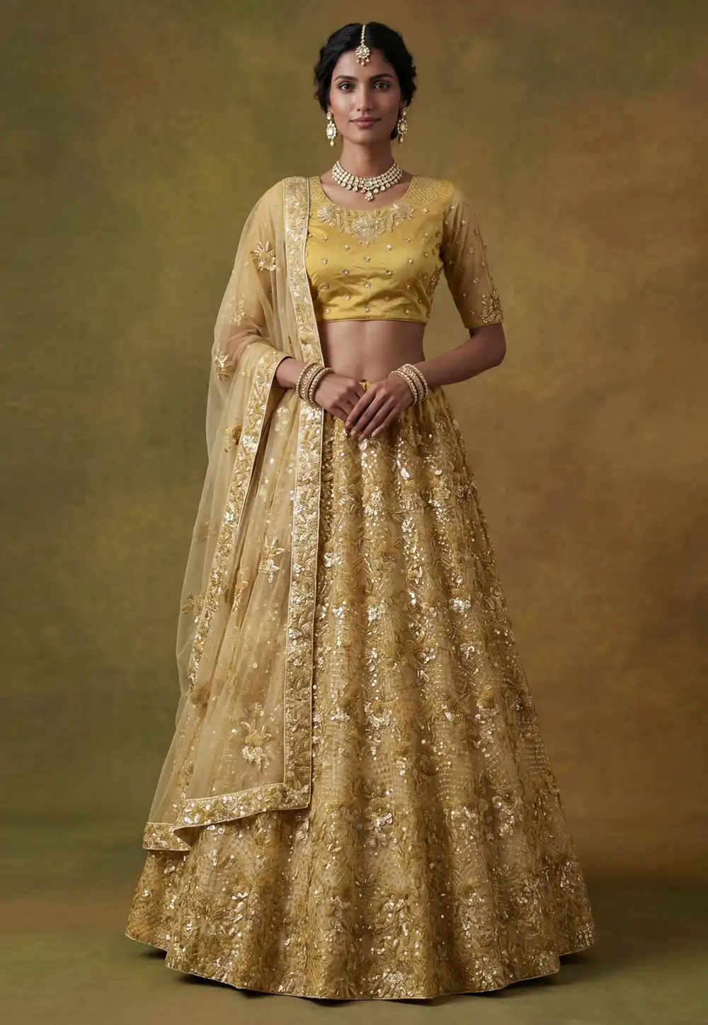 Yellow Net Wedding Lehenga Choli 326321