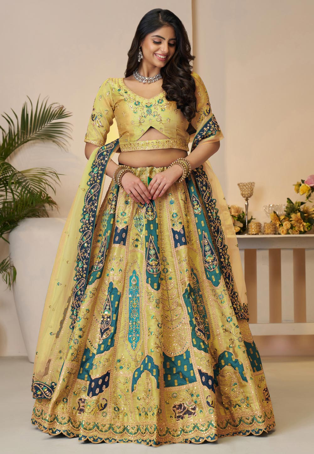 Yellow Net Wedding Lehenga Choli 309032