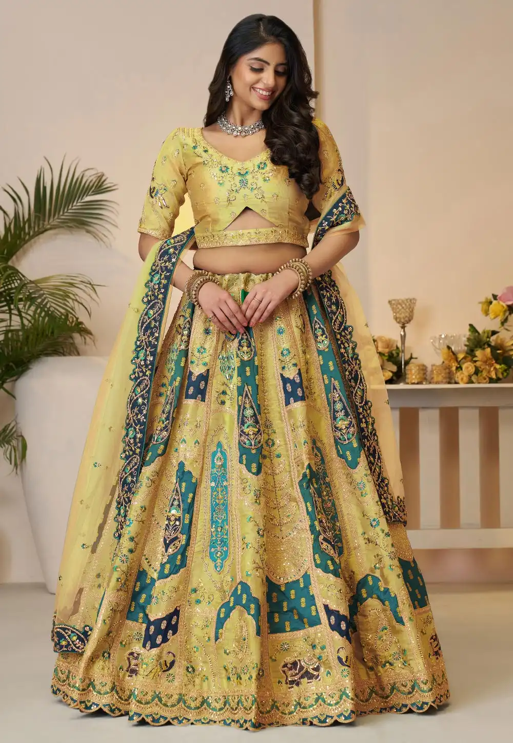 Yellow Net Wedding Lehenga Choli 309032