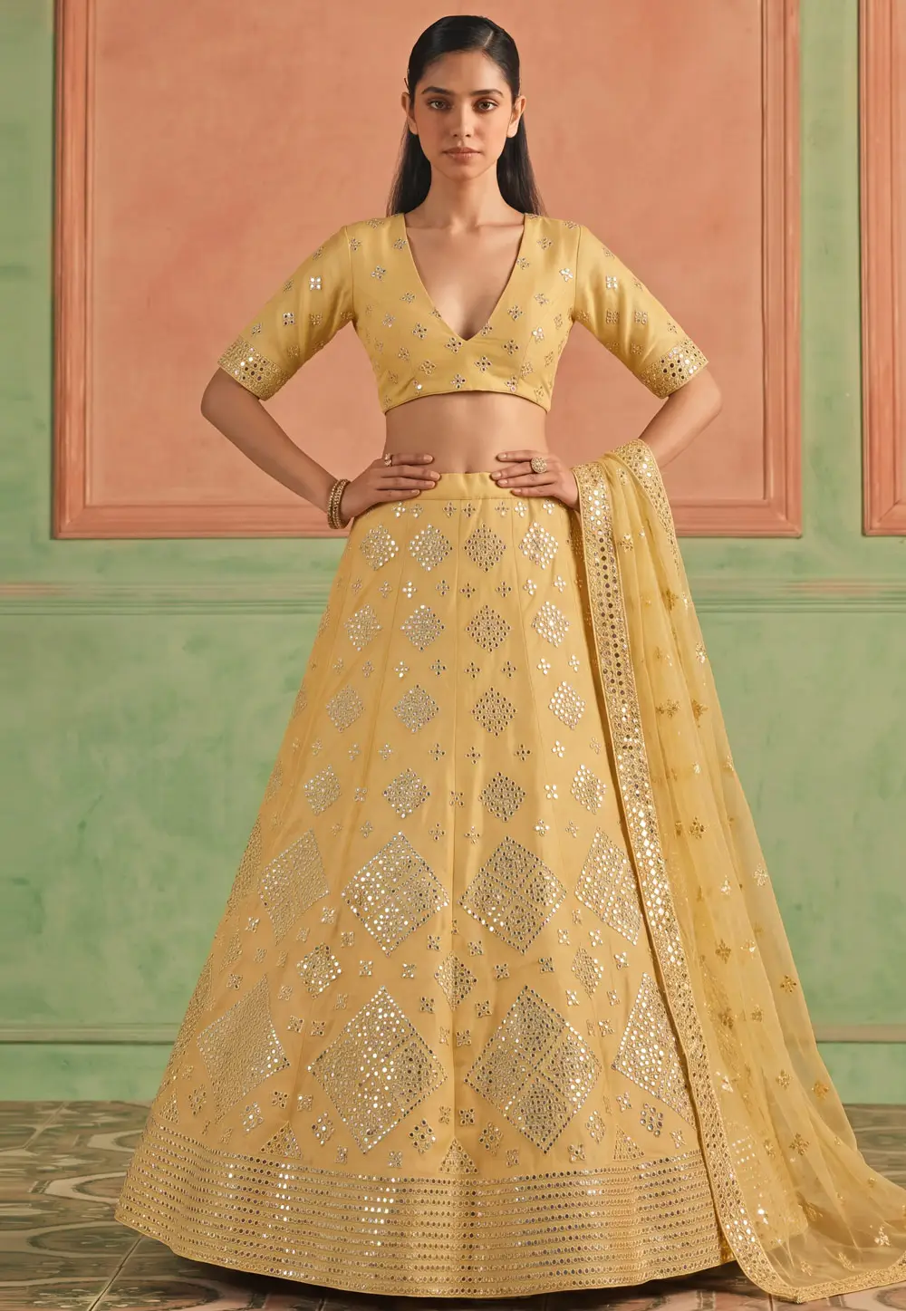 Yellow Organza A Line Lehenga Choli 335659