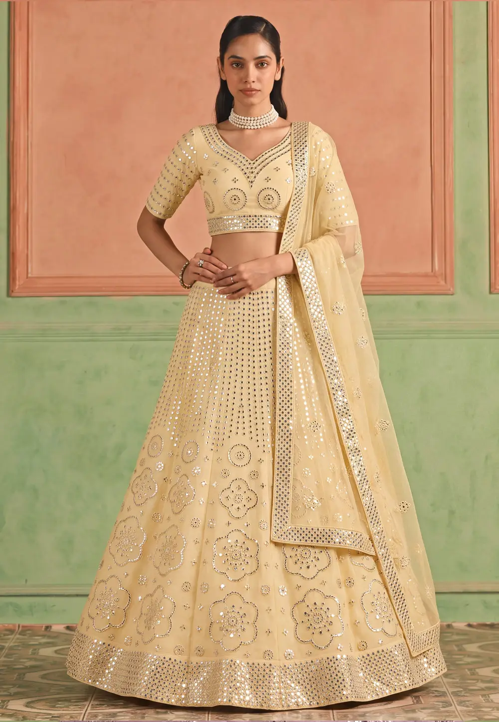 Yellow Organza A Line Lehenga Choli 335665