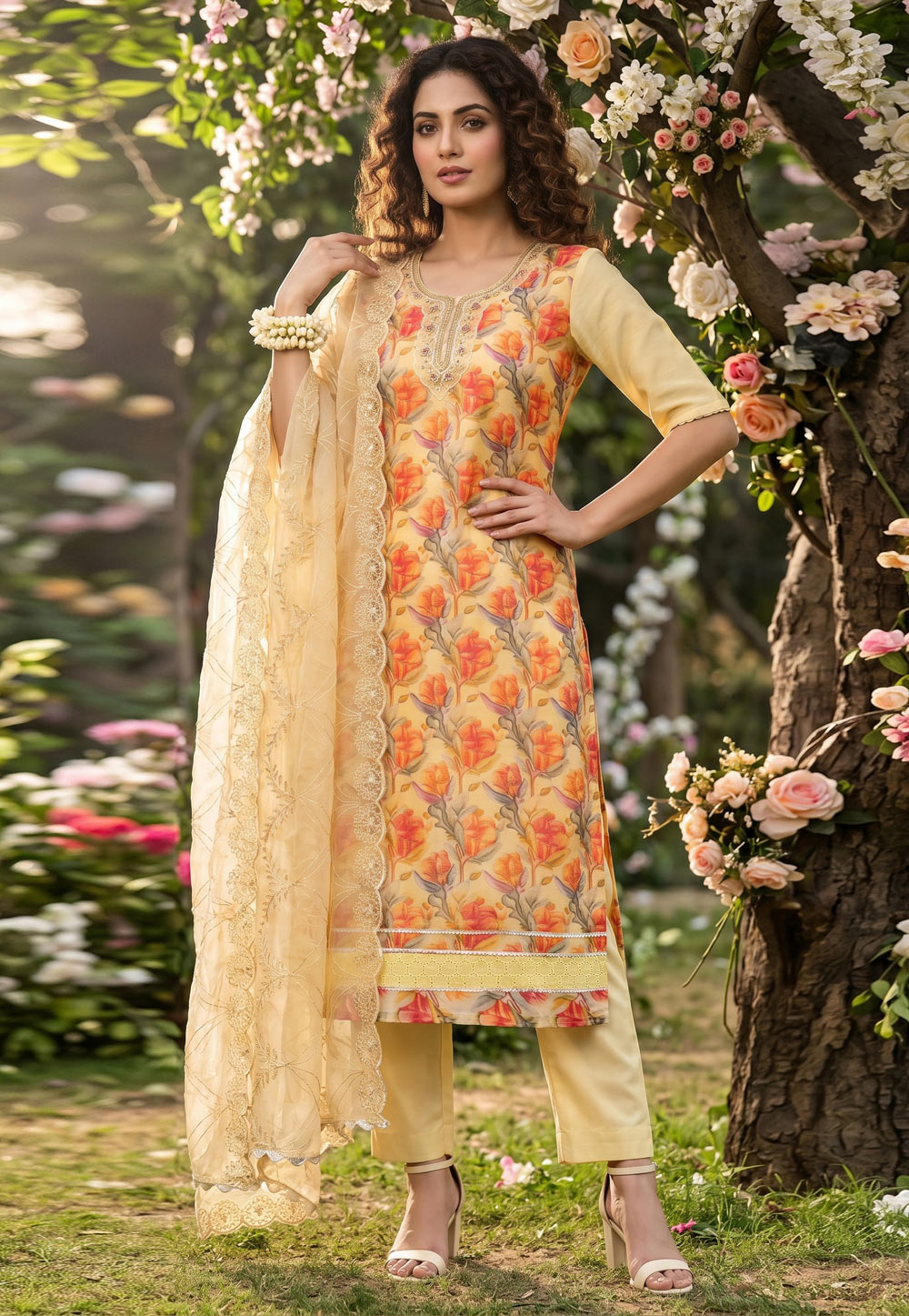 Yellow Organza Pakistani Suit 329364