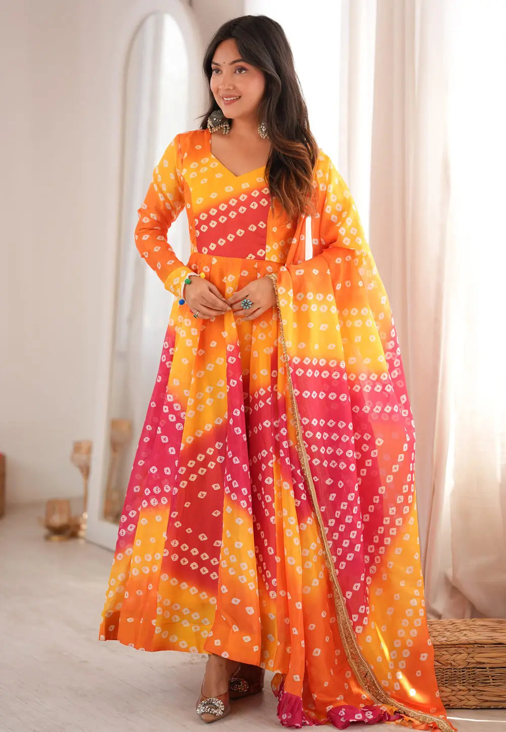 Yellow Organza Readymade Anarkali Suit 331296