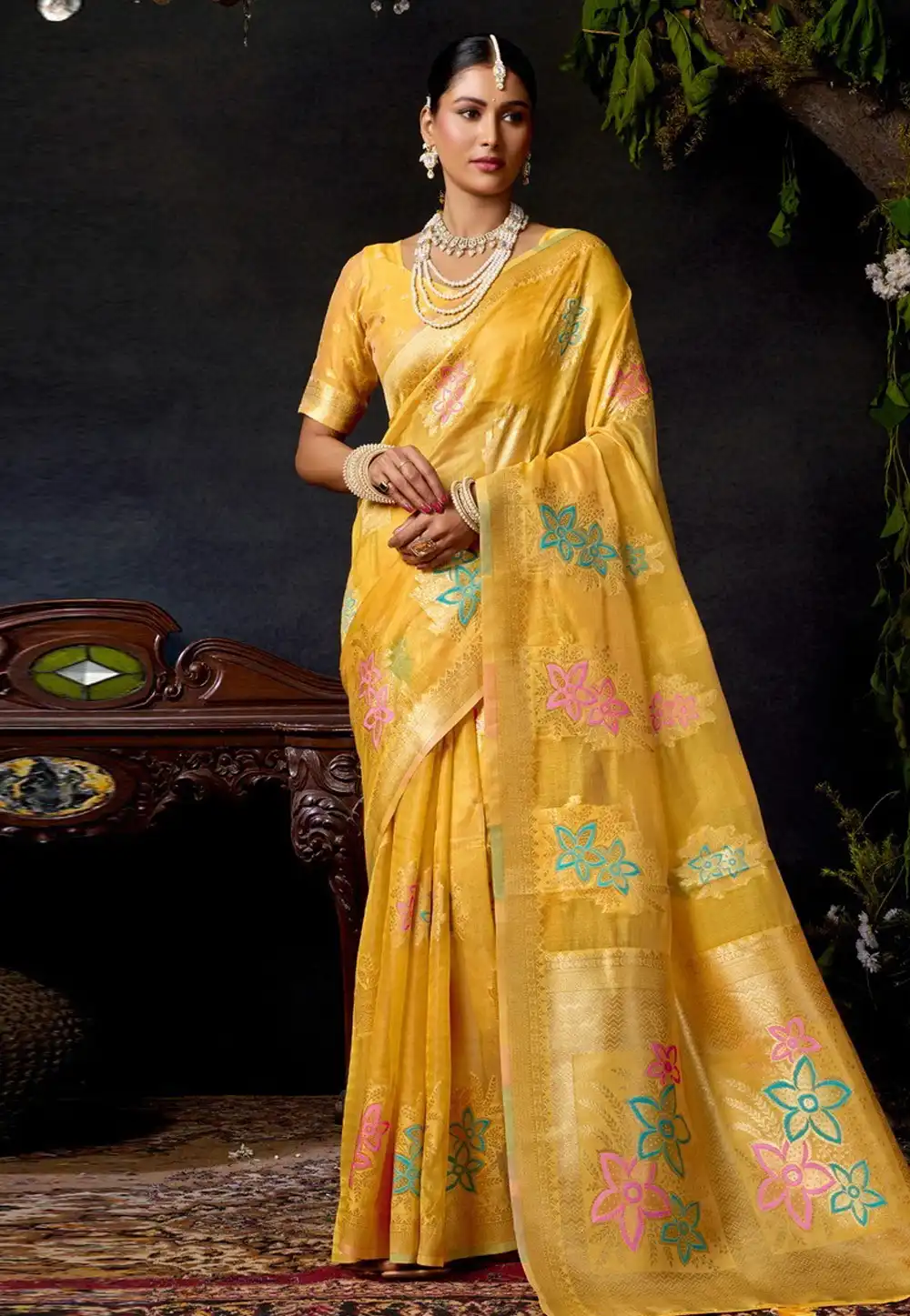 Yellow Organza Saree With Blouse 318425