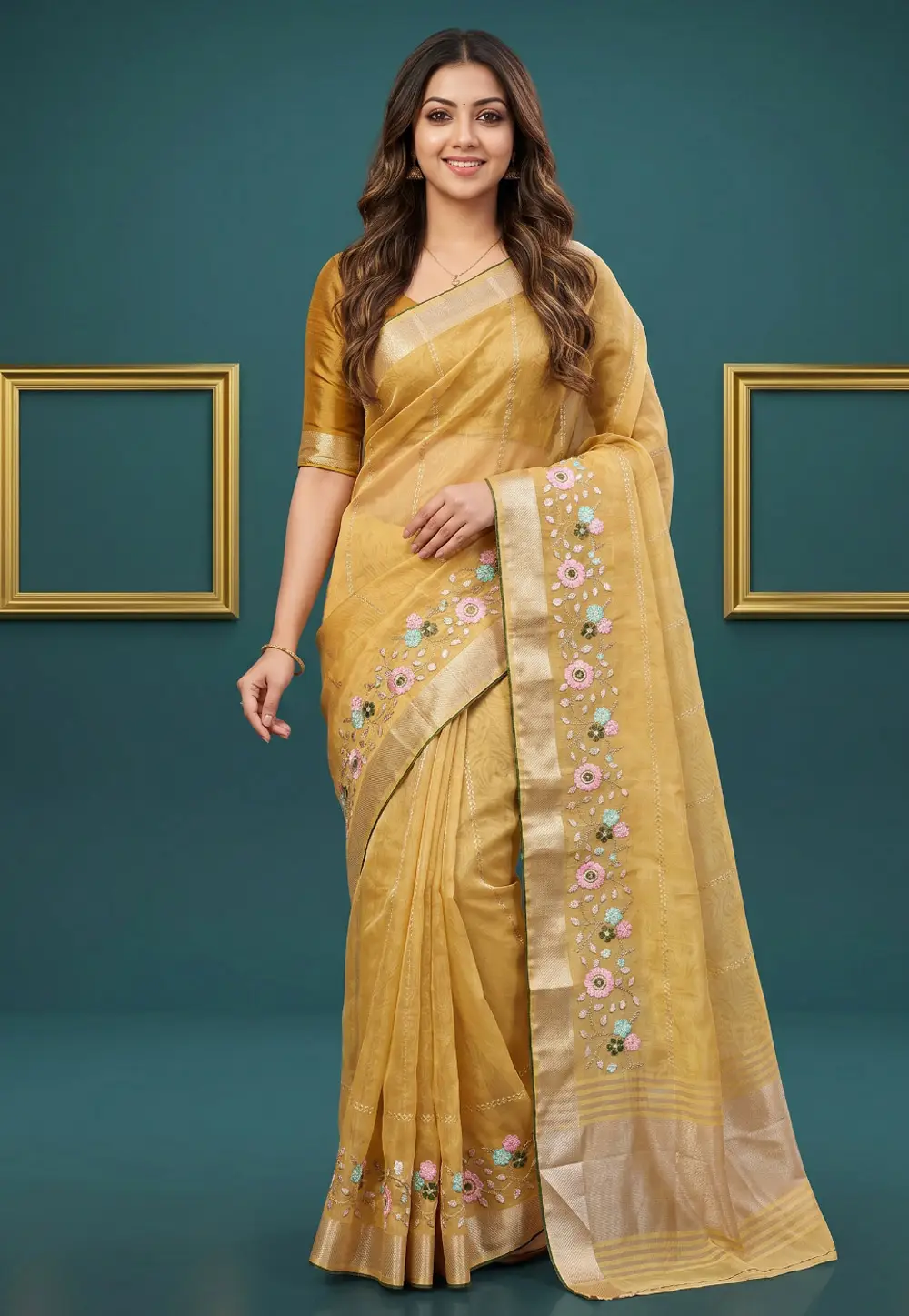 Yellow Organza Saree With Blouse 336630