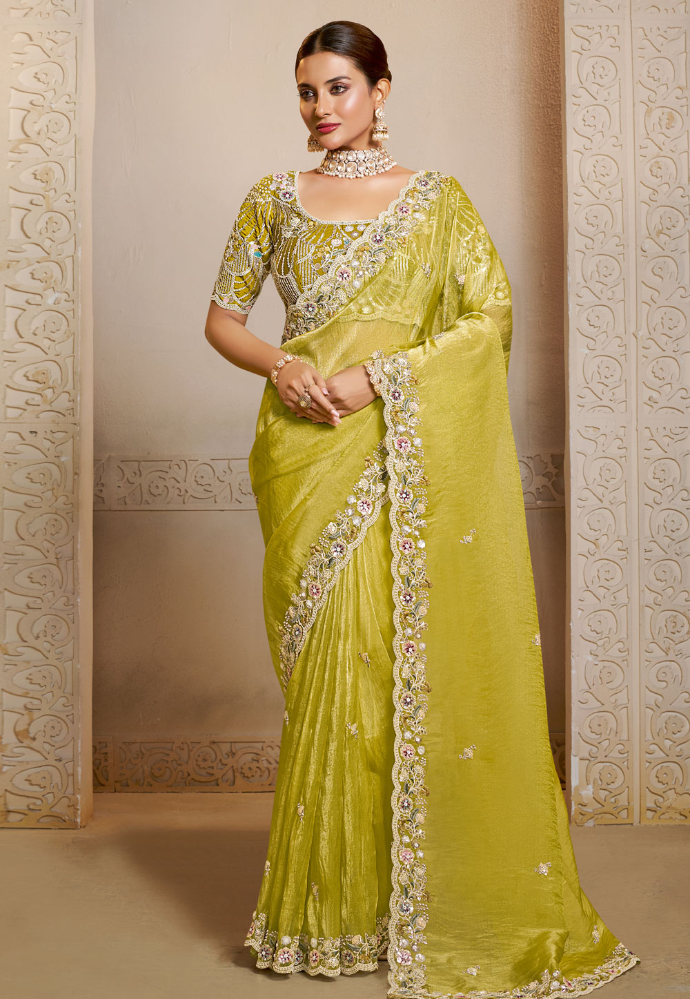 Yellow Organza Saree With Blouse 318969